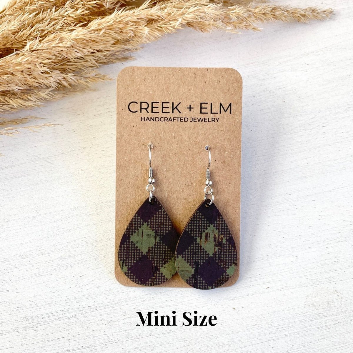 mini size green buffalo check teardrop earrings