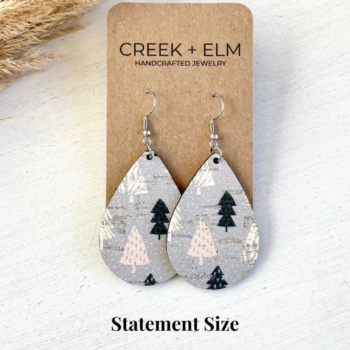 cork teardrop statement christmas earrings