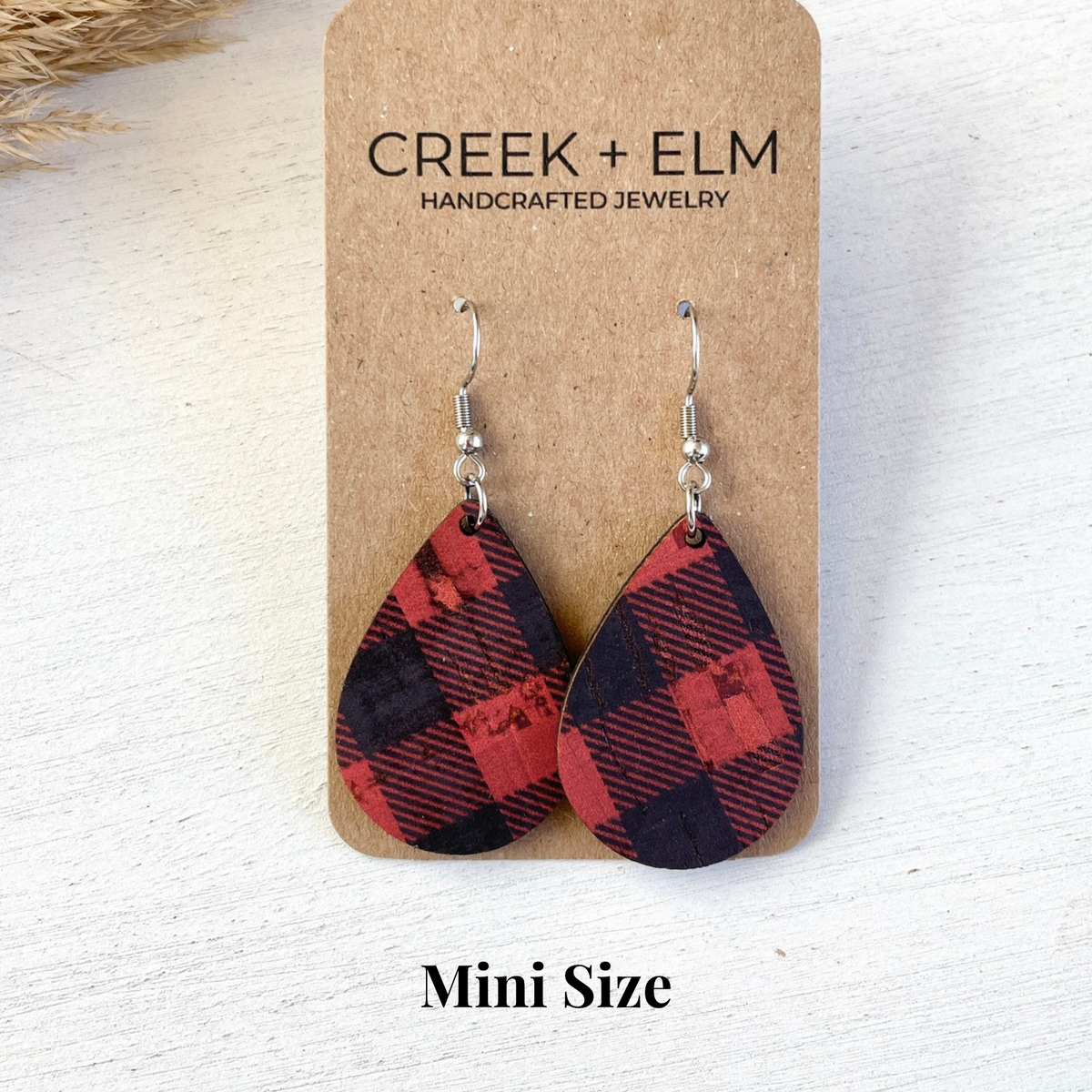 cork teardrop buffalo plaid mini size