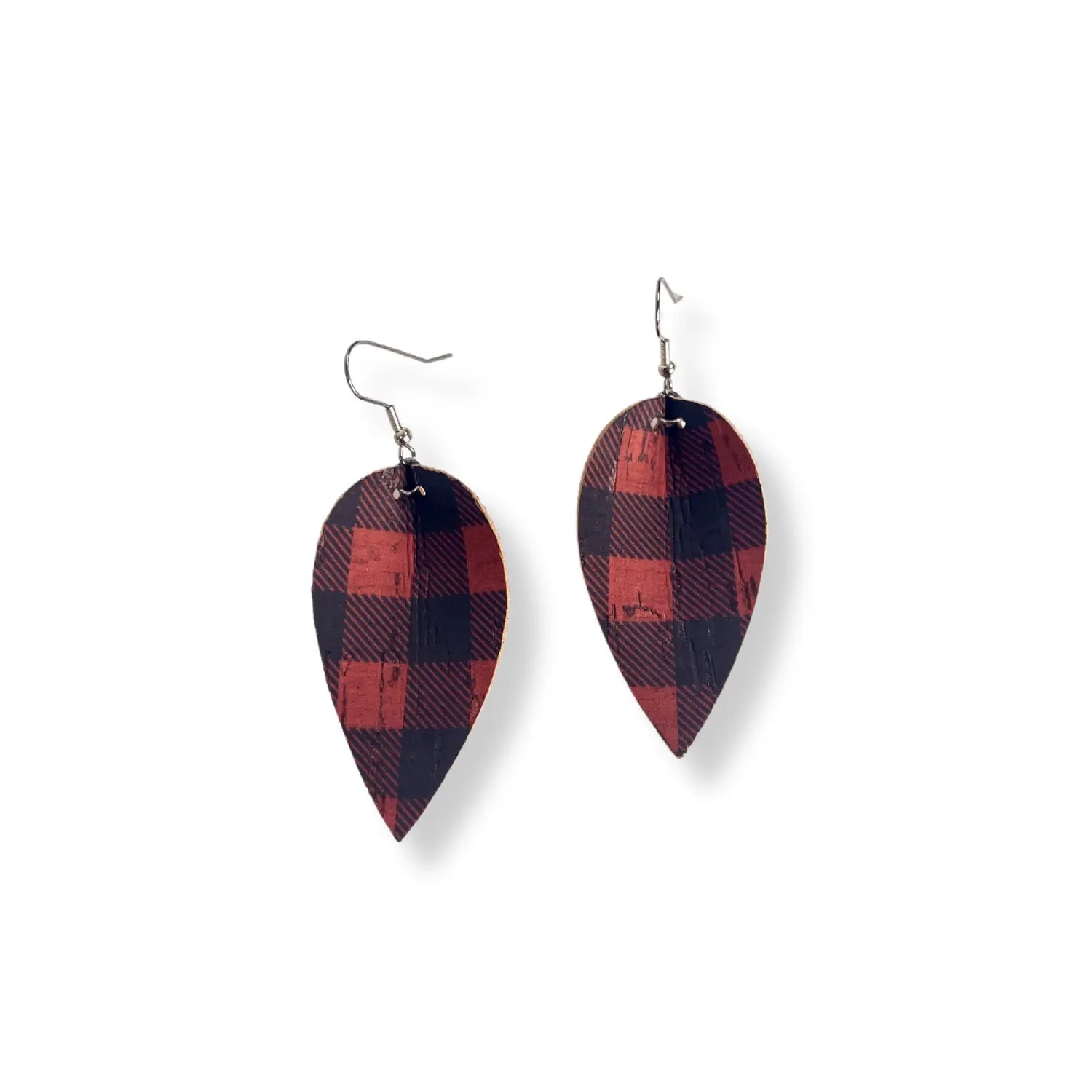 Henley Red Buffalo Plaid Cork Dangly Leaf Earrings Creek + Elm