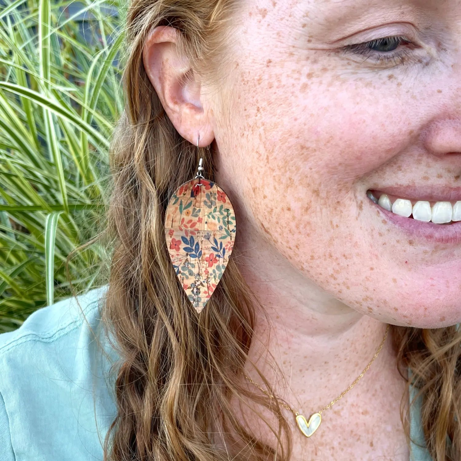 Henley Cork Dangly Leaf Earrings-Petite Floral Creek + Elm