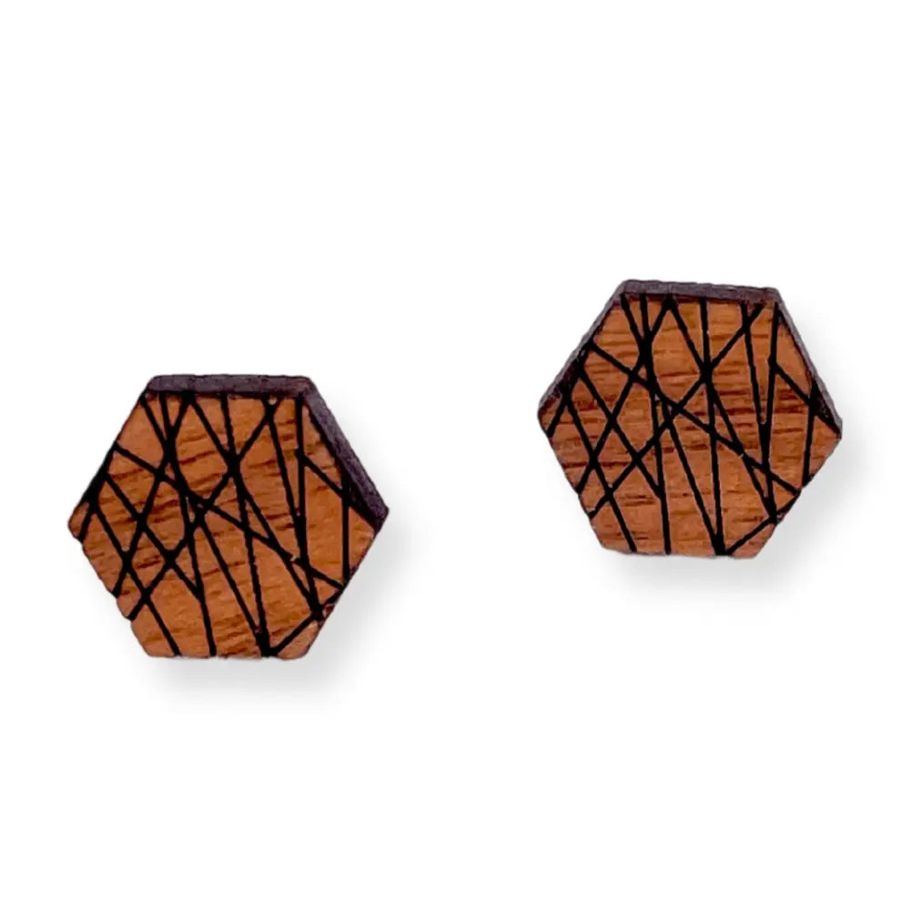 Walnut Wood Hexagon Stud Earrings Creek + Elm