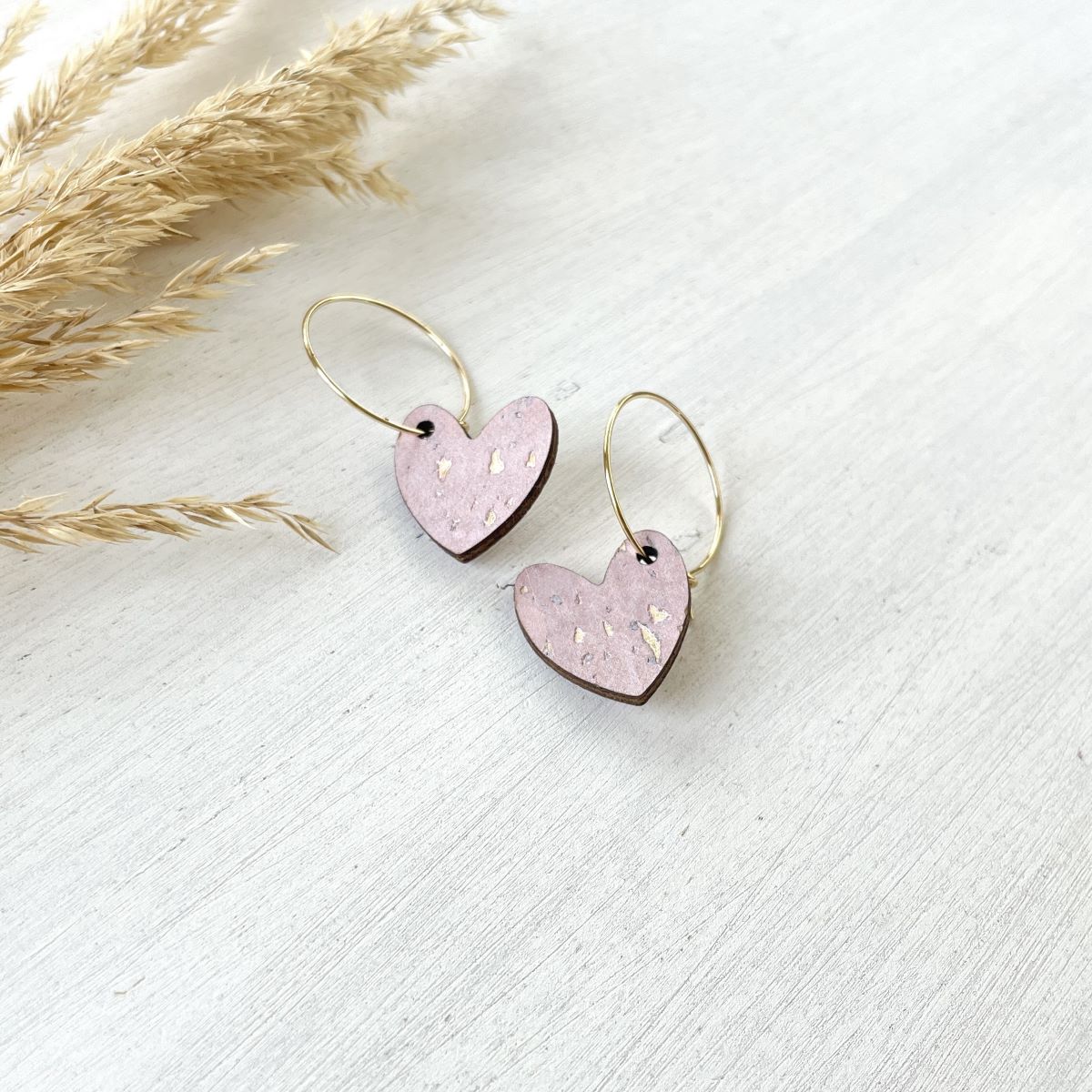 Juliet Heart Hoop Cork Earrings-Blush Pink