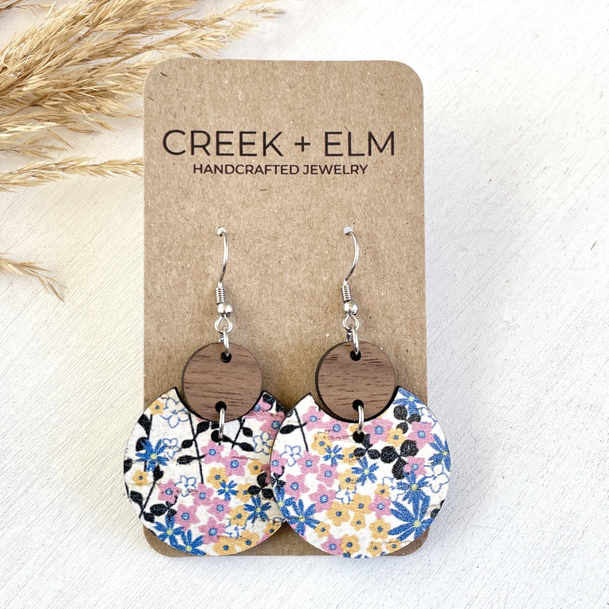 Hypoallergenic cork and wood earrings with stainless steel hooks