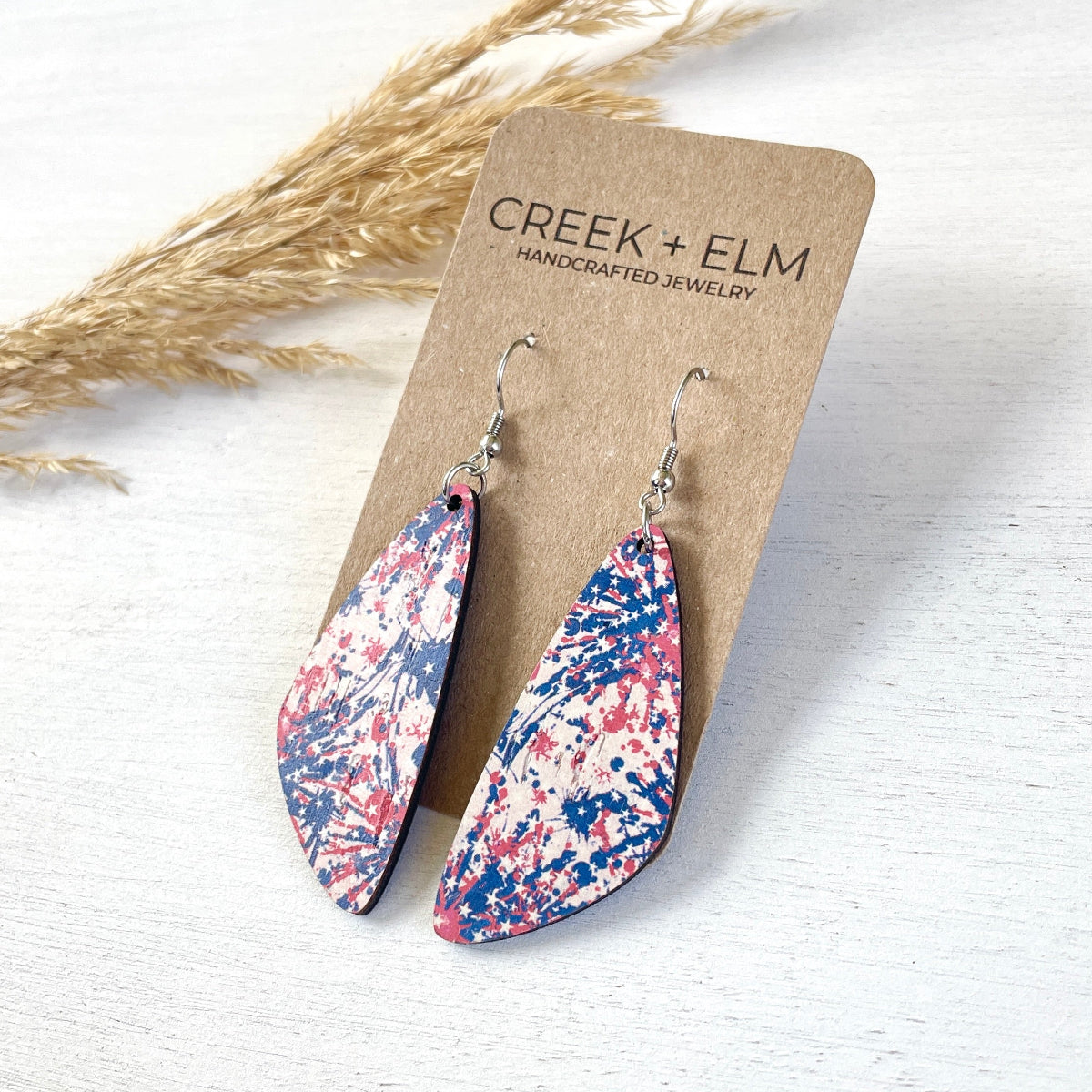 Eliza Star Spangled cork teardrop earrings on packaging 