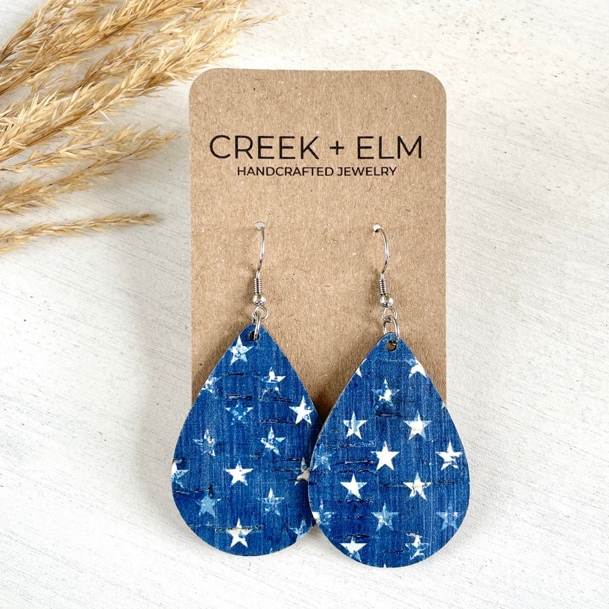 Statement size Kendra Denim Stars cork teardrop earrings