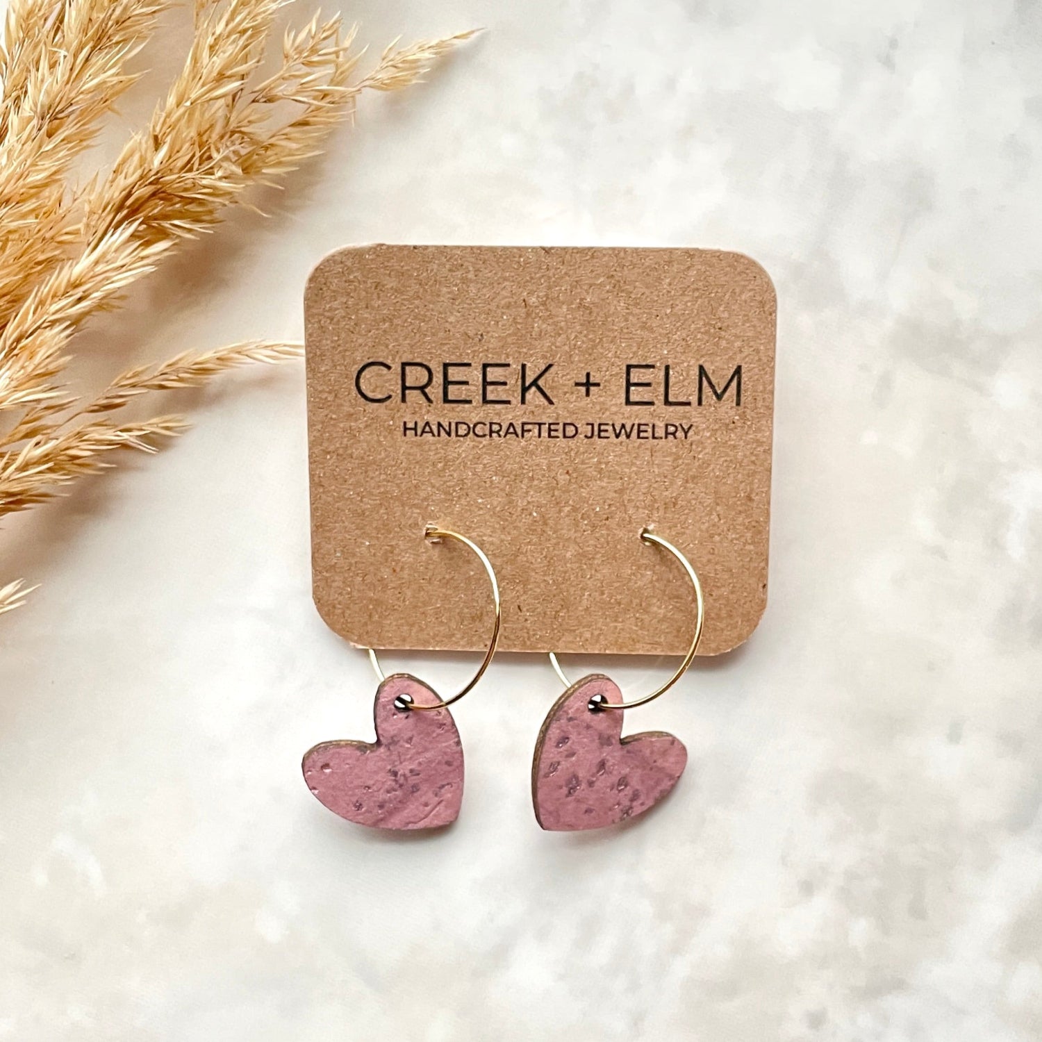 Juliet Heart Hoop Cork Earrings-Blush Pink Creek + Elm