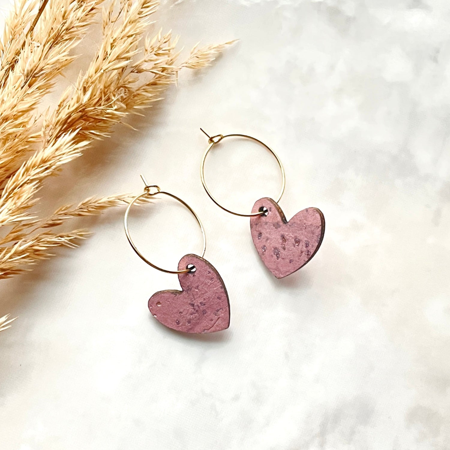 Juliet Heart Hoop Cork Earrings-Blush Pink Creek + Elm