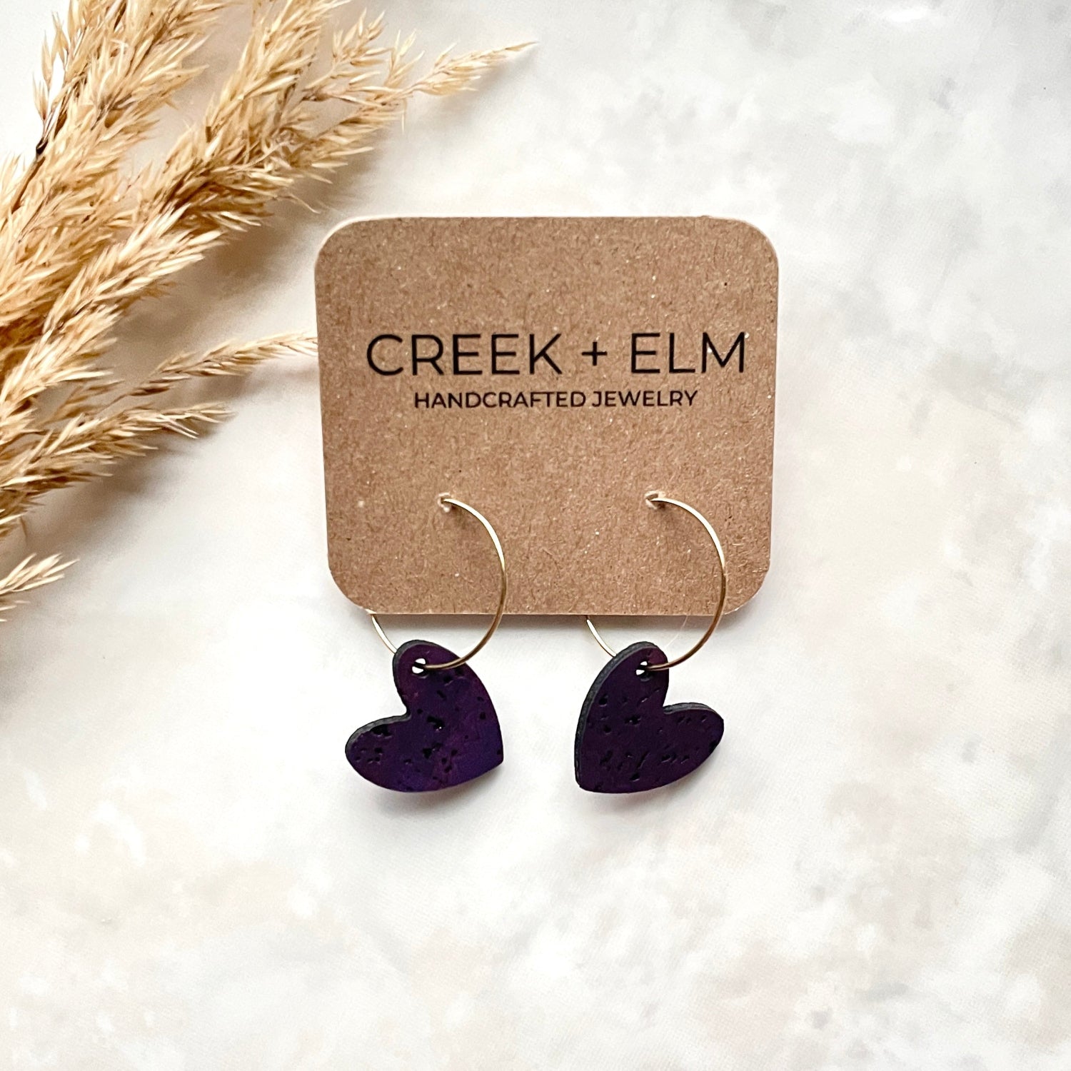 Juliet Heart Hoop Cork Earrings-Eggplant Creek + Elm