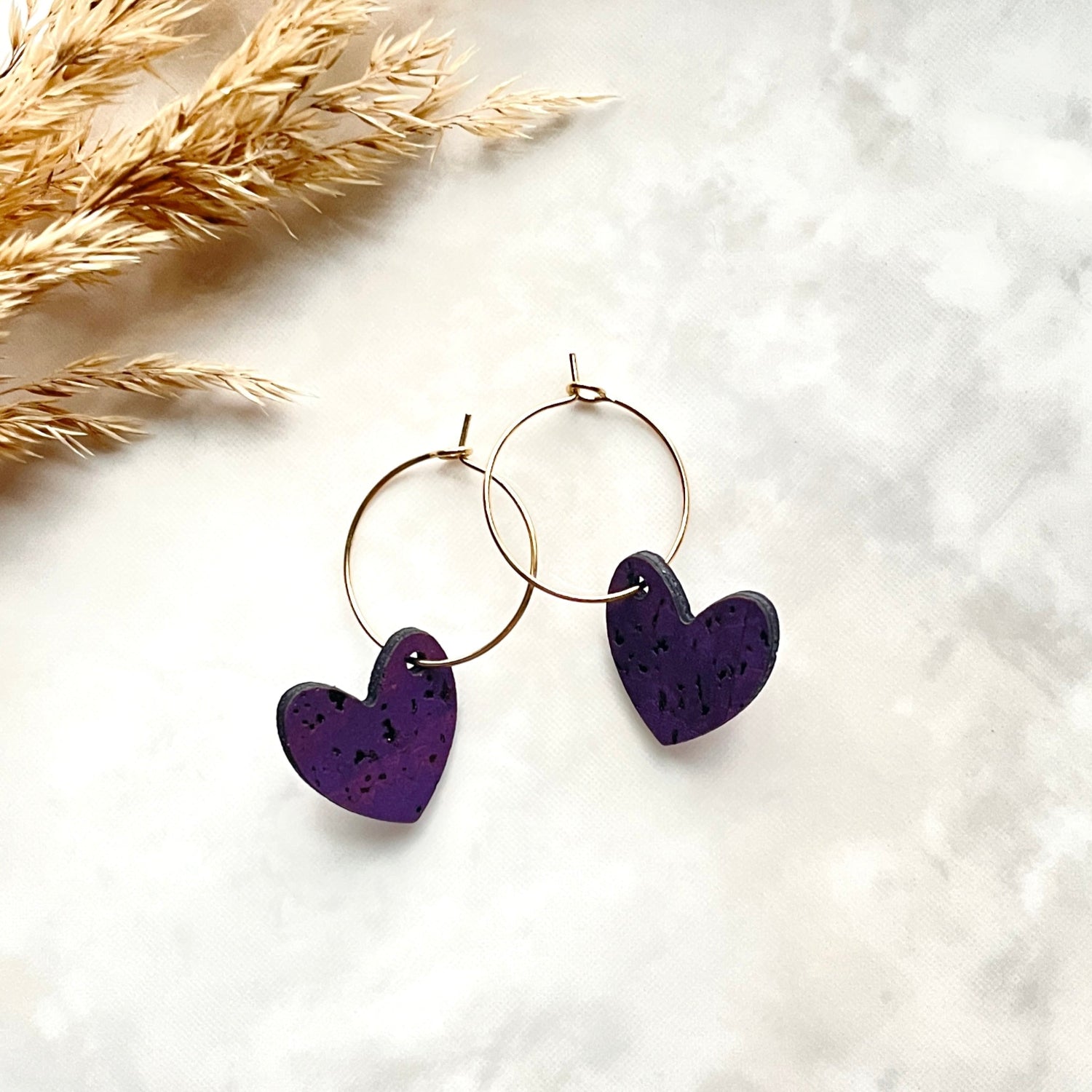 Juliet Heart Hoop Cork Earrings-Eggplant Creek + Elm