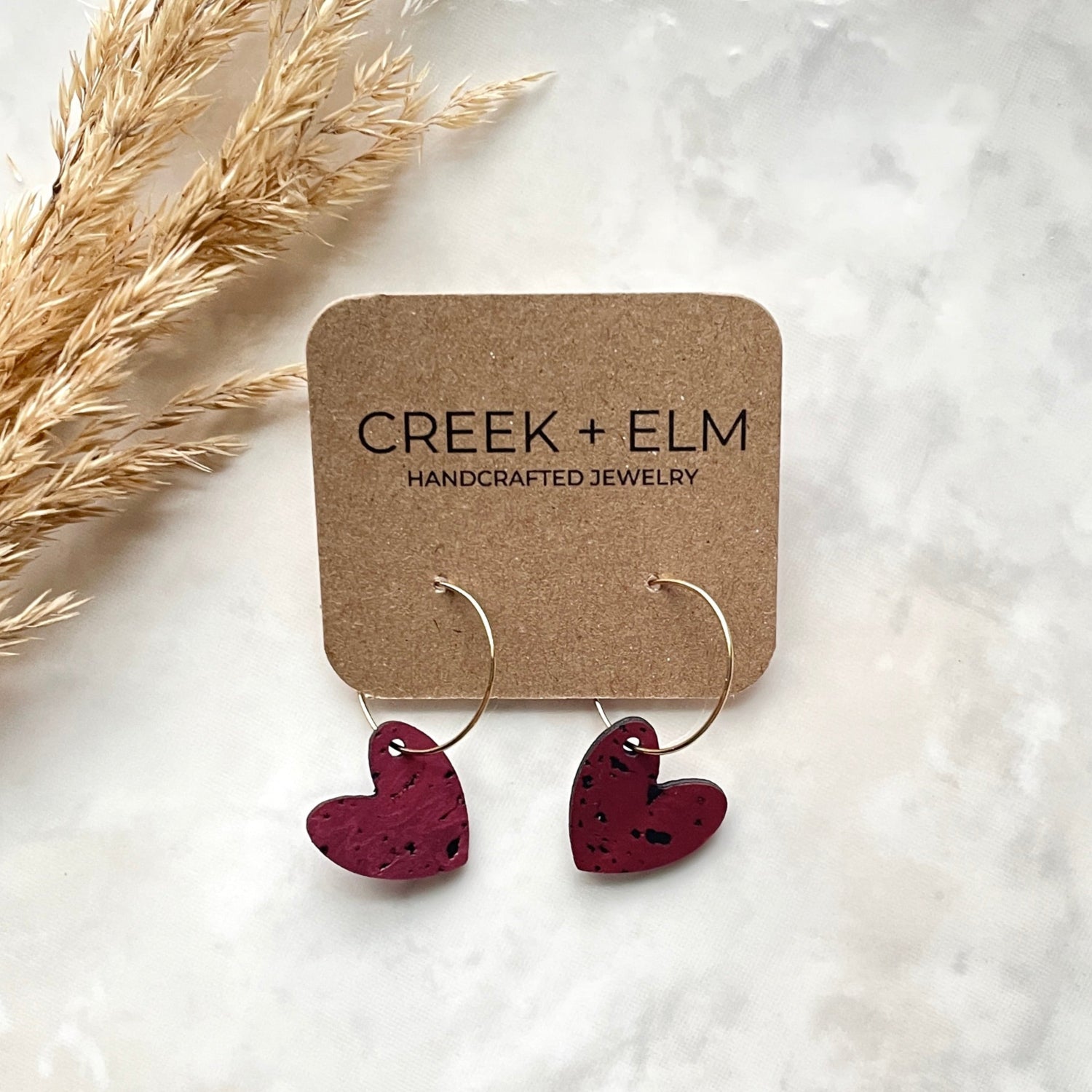 Juliet Heart Hoop Cork Earrings-Red Creek + Elm