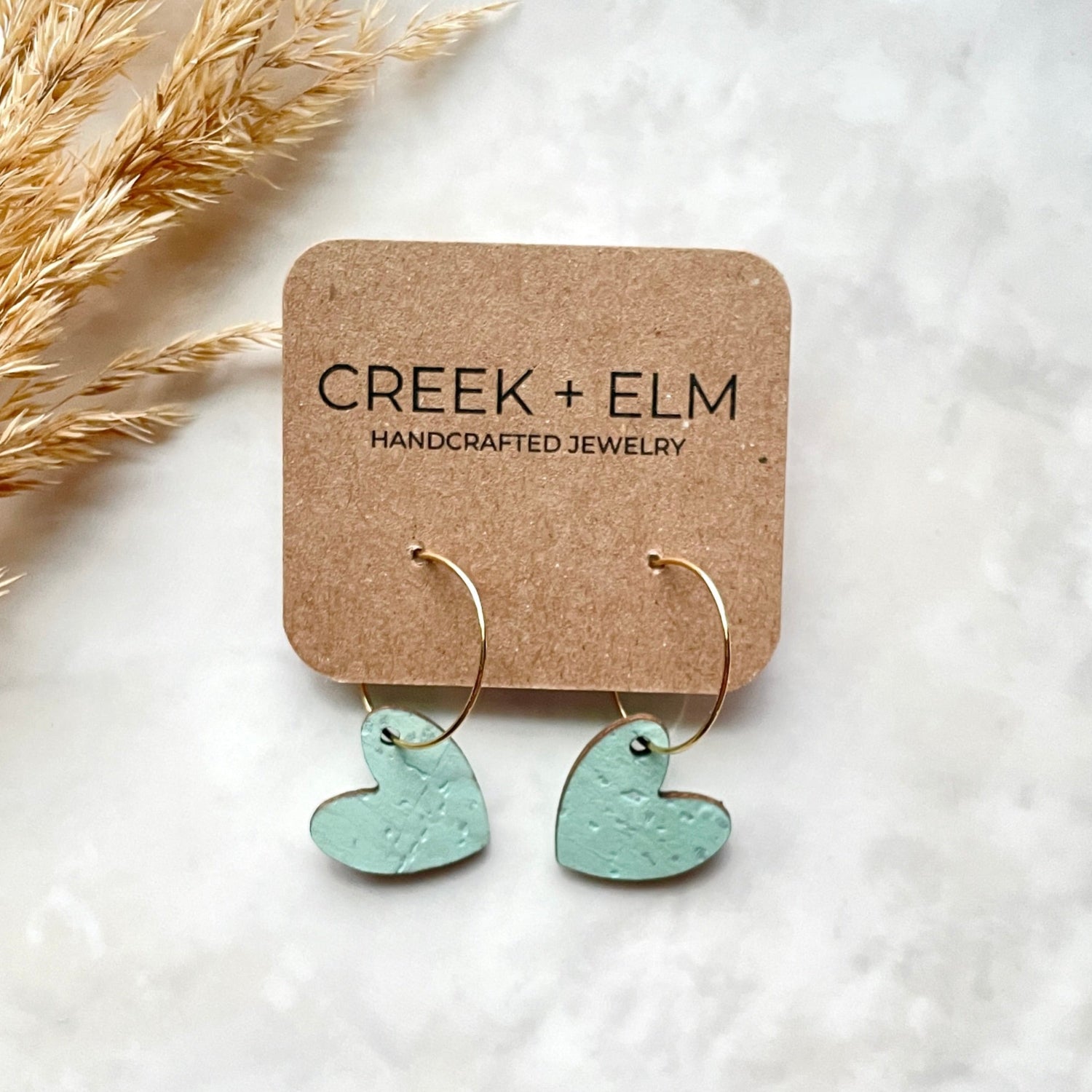 Juliet Heart Hoop Cork Earrings-Seafoam Green Creek + Elm