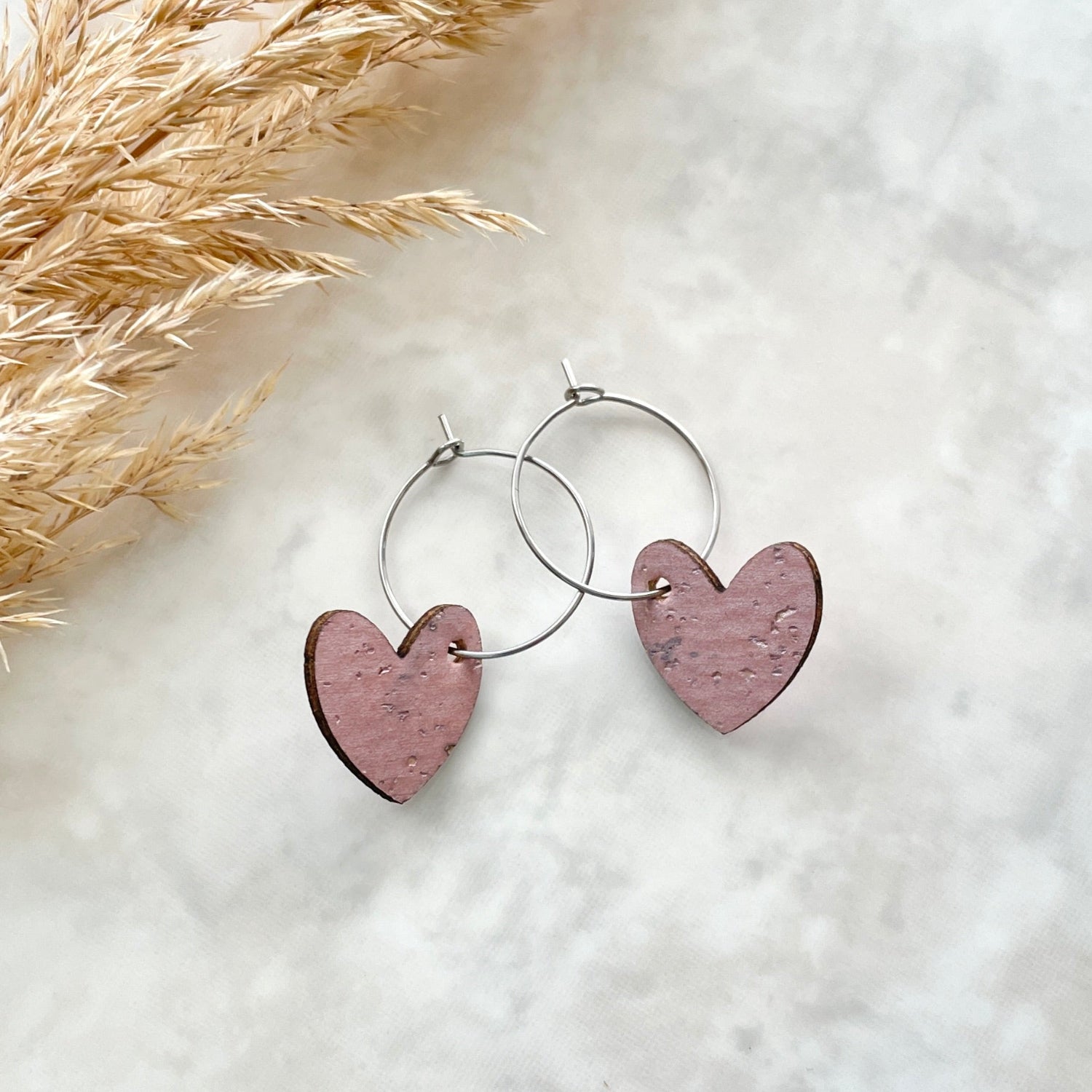 Juliet Heart Hoop Cork Earrings-Blush Pink Creek + Elm