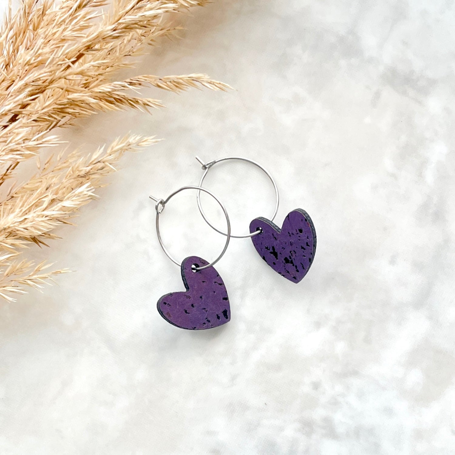 Juliet Heart Hoop Cork Earrings-Eggplant Creek + Elm