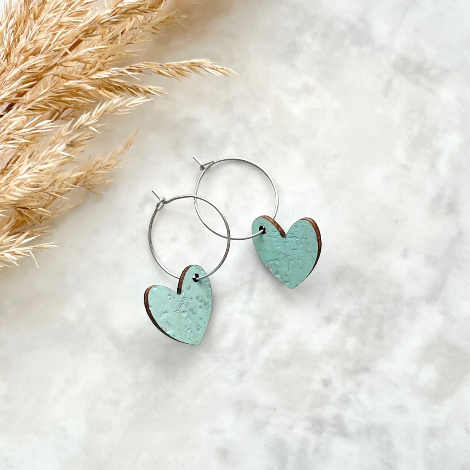 Juliet Heart Hoop Cork Earrings-Seafoam Green Creek + Elm