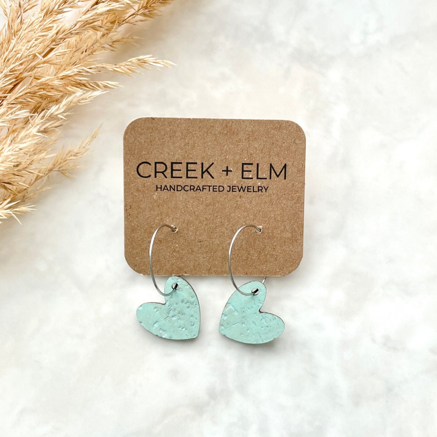 Juliet Heart Hoop Cork Earrings-Seafoam Green Creek + Elm