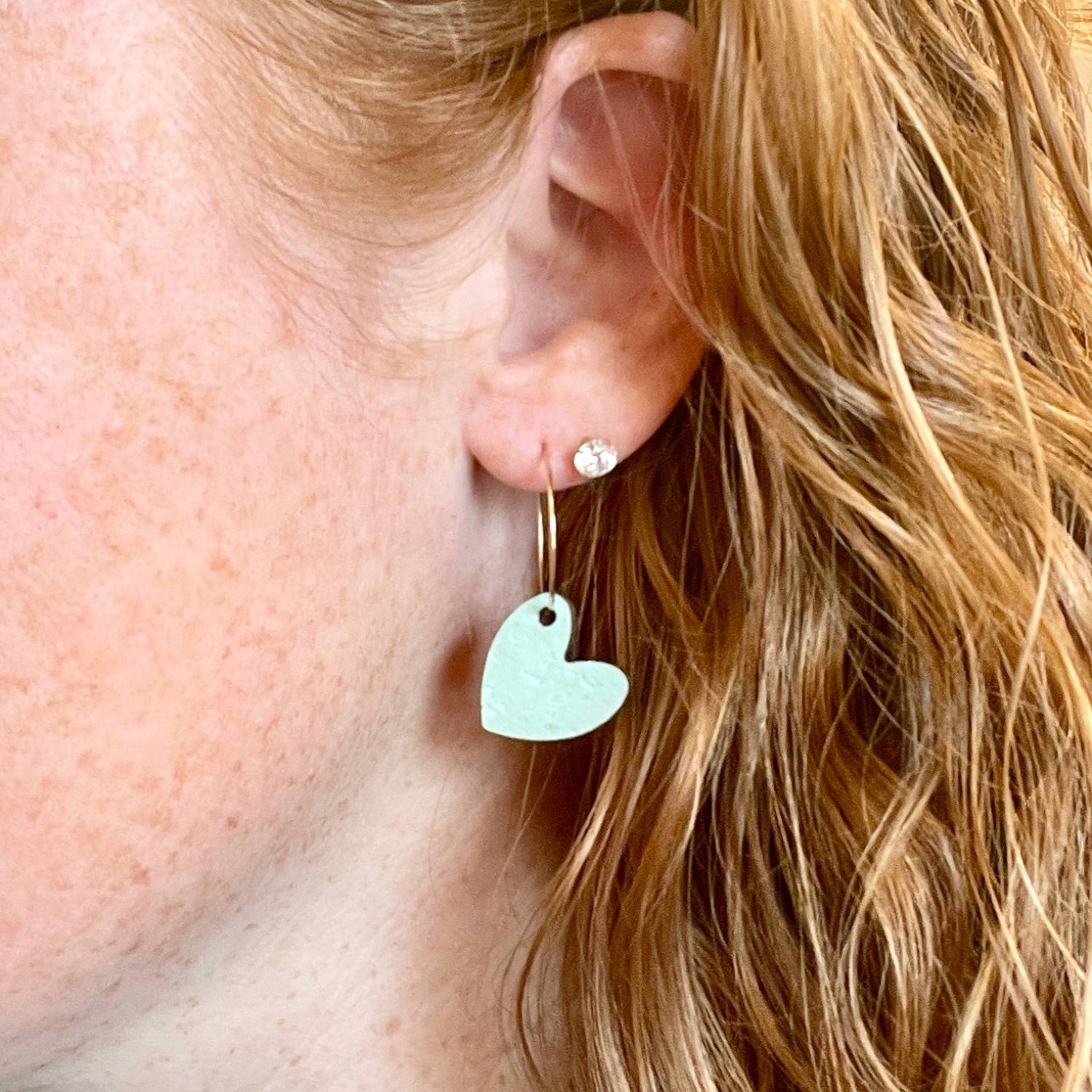 Juliet Heart Hoop Cork Earrings-Seafoam Green Creek + Elm