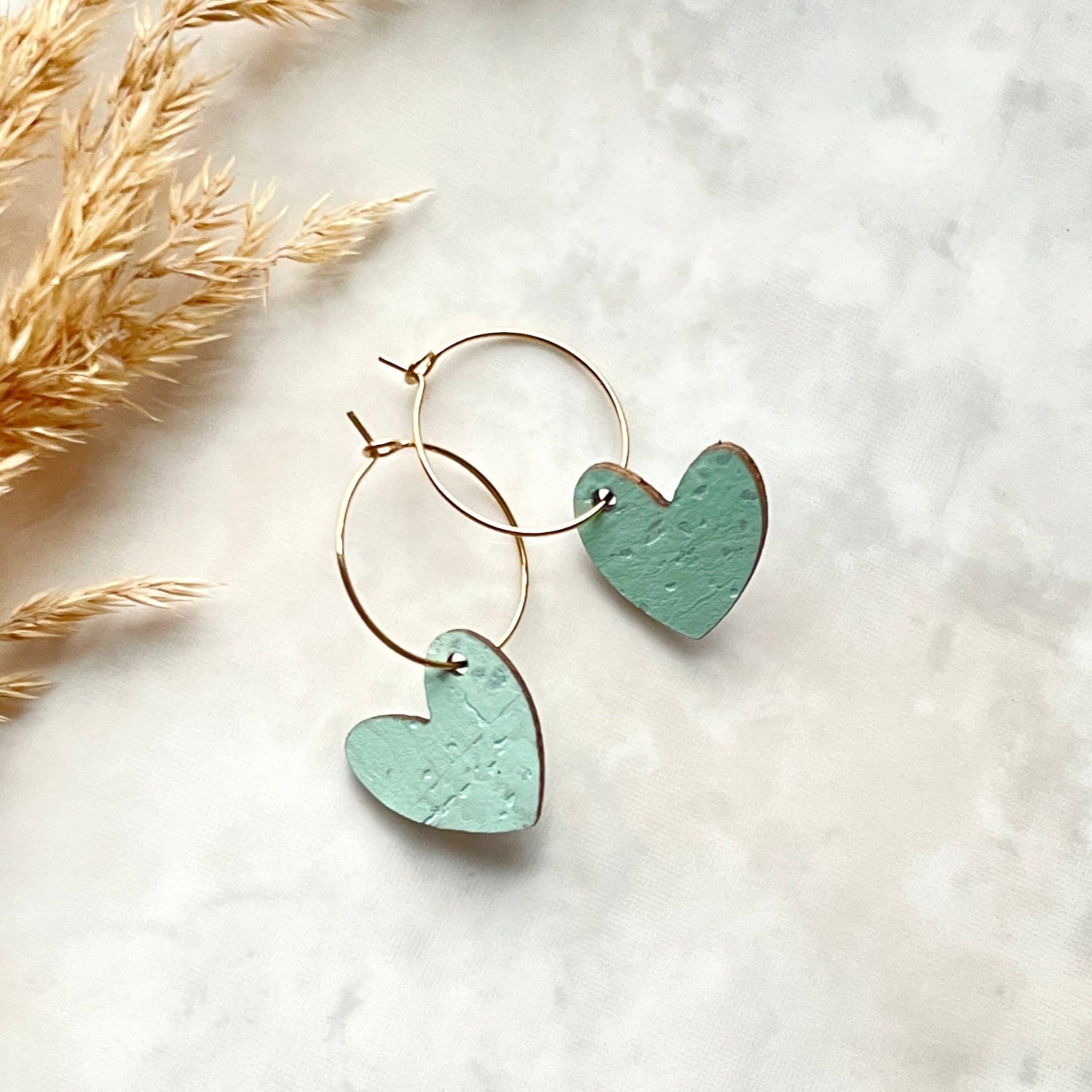 Juliet Heart Hoop Cork Earrings-Seafoam Green Creek + Elm