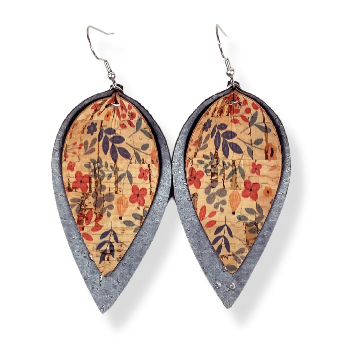 Lainey Petite Floral Cork Leaf Dangly Earrings-Pearl Gray Creek + Elm