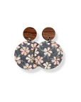 Liyra Cork and Walnut Wood Circle Earrings- Hibiscus