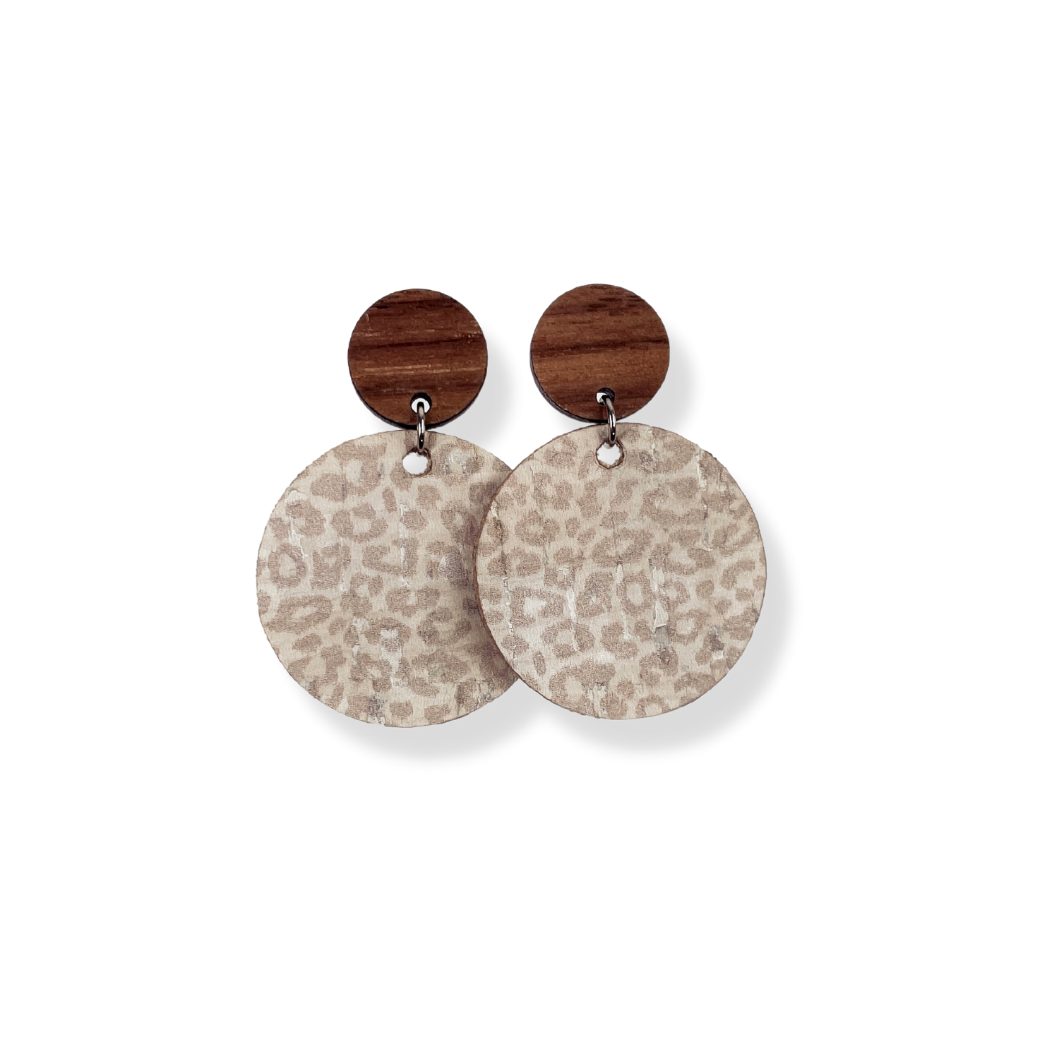 Liyra Cork and Walnut Wood Circle Earrings- Light Leopard