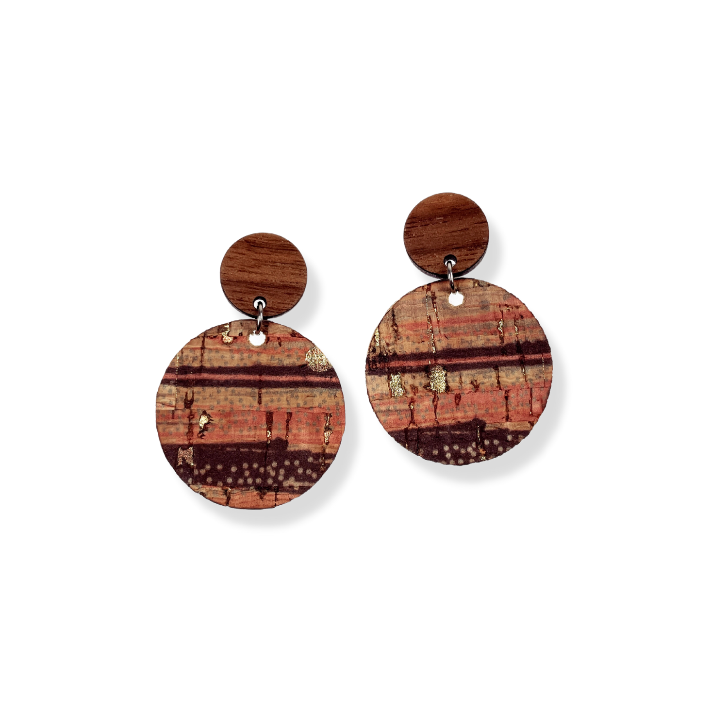 Liyra Cork and Walnut Wood Circle Earrings- Sunset Stripes