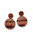 Liyra Cork and Walnut Wood Circle Earrings- Sunset Stripes