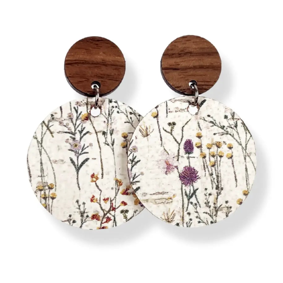 Liyra Cork and Walnut Wood Circle Earrings- Wildflowers Creek + Elm