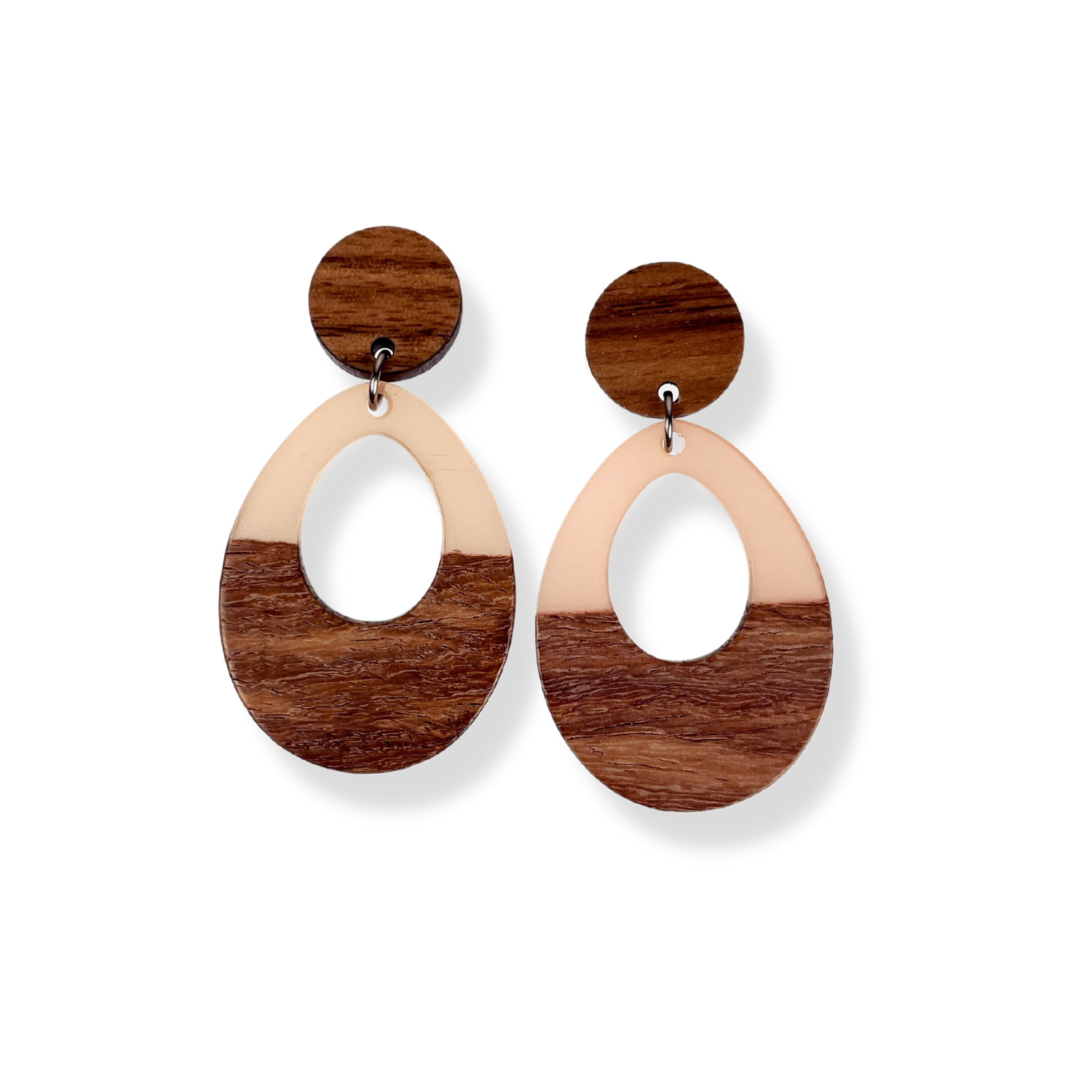 Luna Wood and Resin Dangly Earrings-Translucent Peach