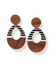Luna Wood and Resin Dangly Earrings-Black & White Striped