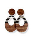 Luna Wood and Resin Dangly Earrings-Black & White Striped