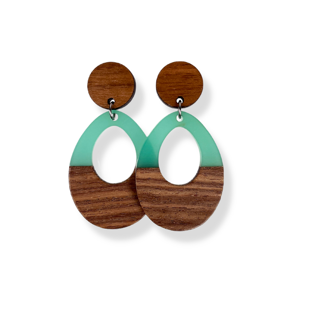 Luna Wood and Resin Dangly Earrings-Sea Glass