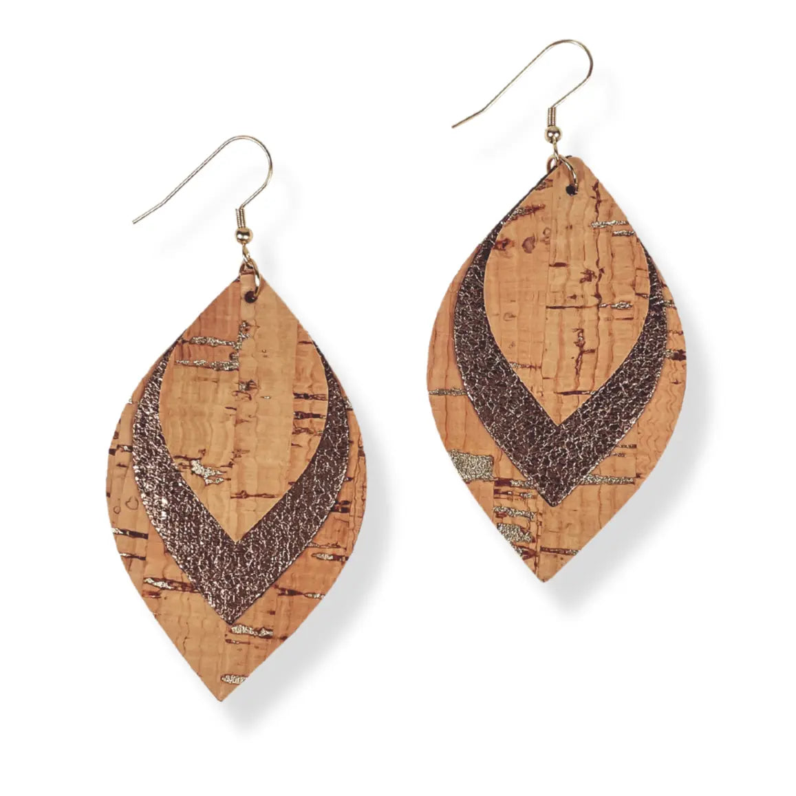 Macy Cork and Faux Leather Dangly Leaf Earrings-Natural Gold Fleck Creek + Elm