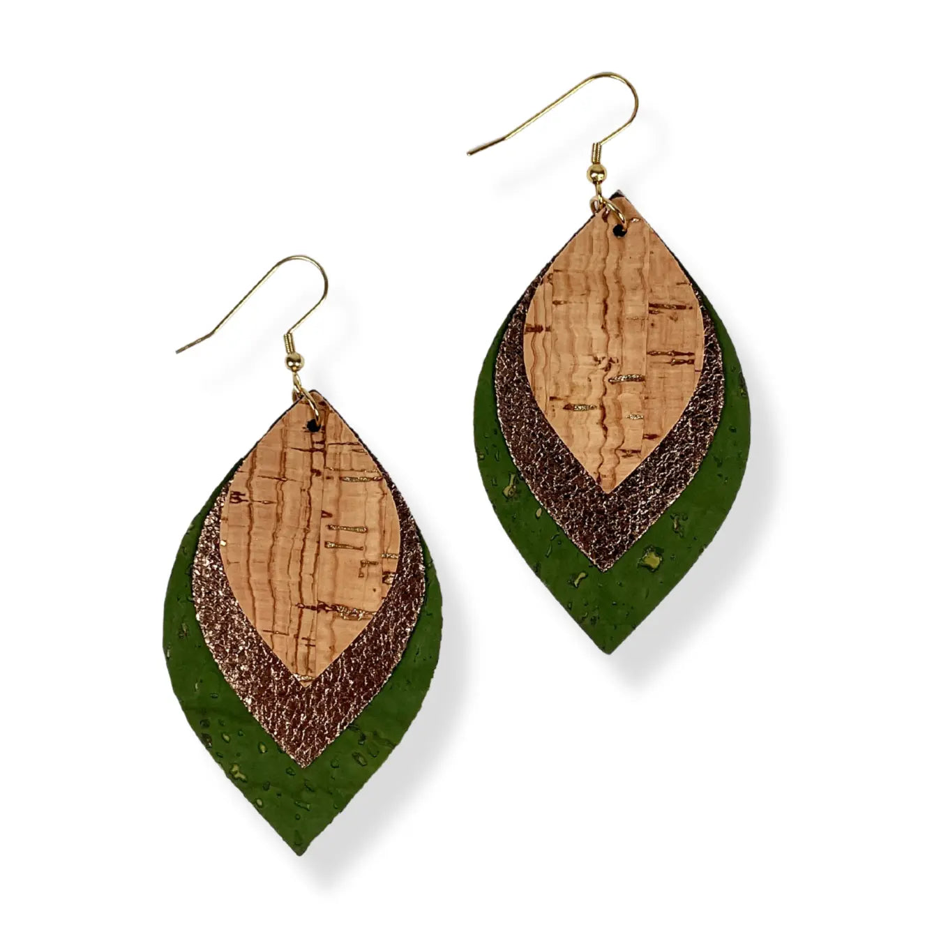 Macy Cork and Faux Leather Dangly Leaf Earrings-Kelly Green Creek + Elm