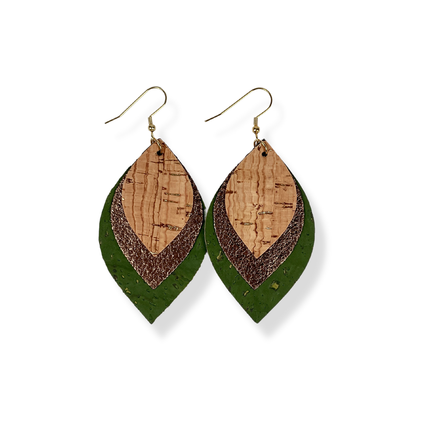 Macy Cork and Faux Leather Dangly Leaf Earrings-Kelly Green