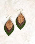Macy Cork and Faux Leather Dangly Leaf Earrings-Kelly Green