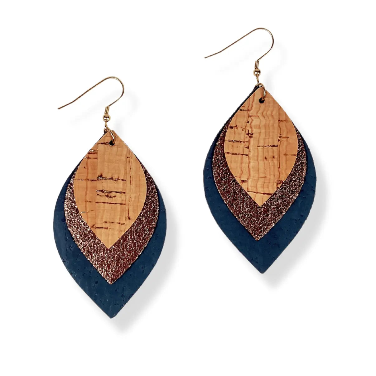 Macy Cork and Faux Leather Dangly Leaf Earrings-Teal Creek + Elm