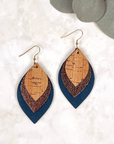 Macy Cork and Faux Leather Dangly Leaf Earrings-Teal