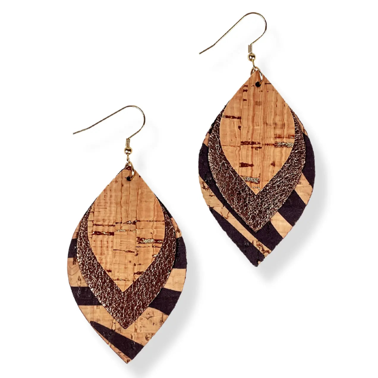 Macy Cork and Faux Leather Dangly Leaf Earrings-Zebra Creek + Elm