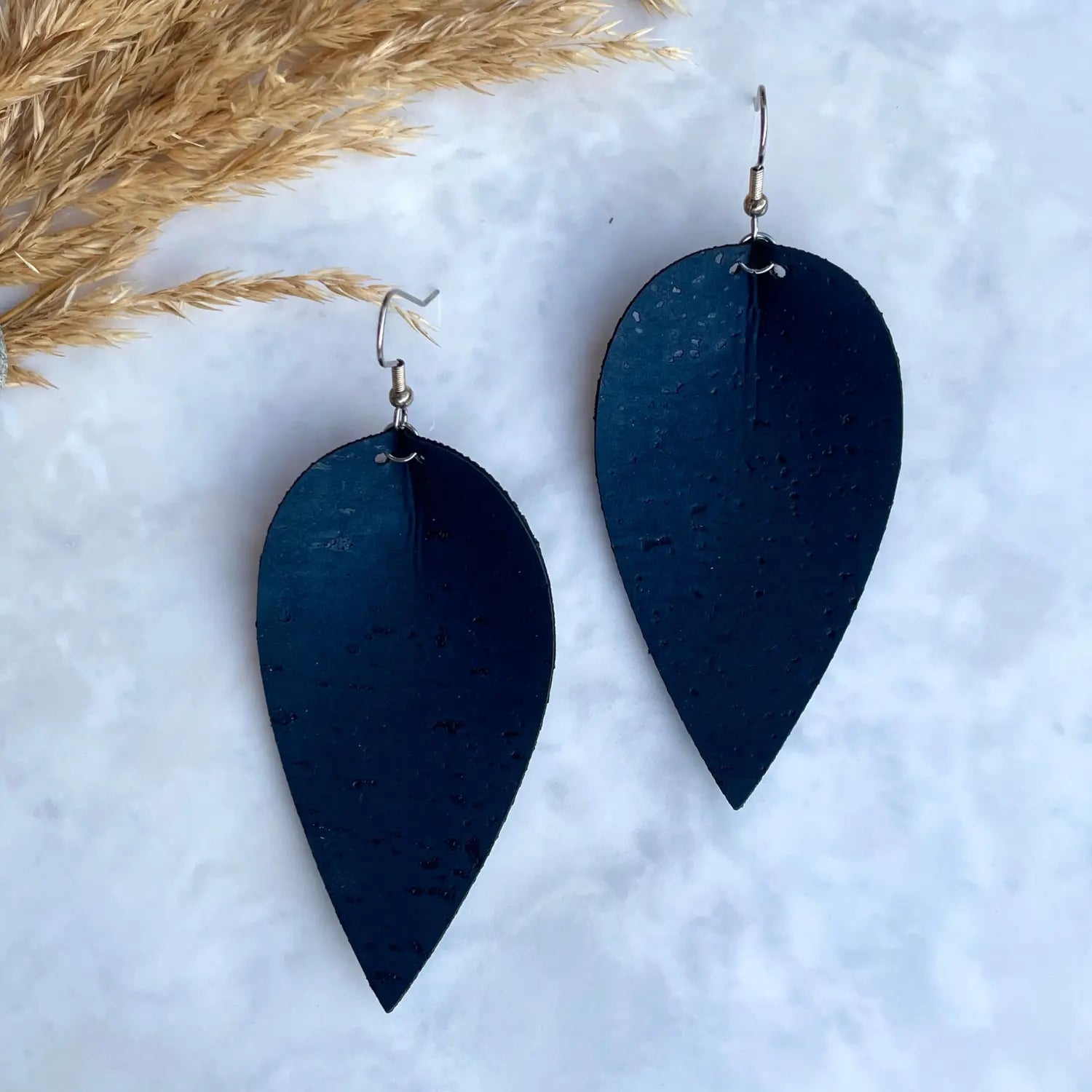 Henley Cork Dangly Leaf Earrings-Navy Creek + Elm