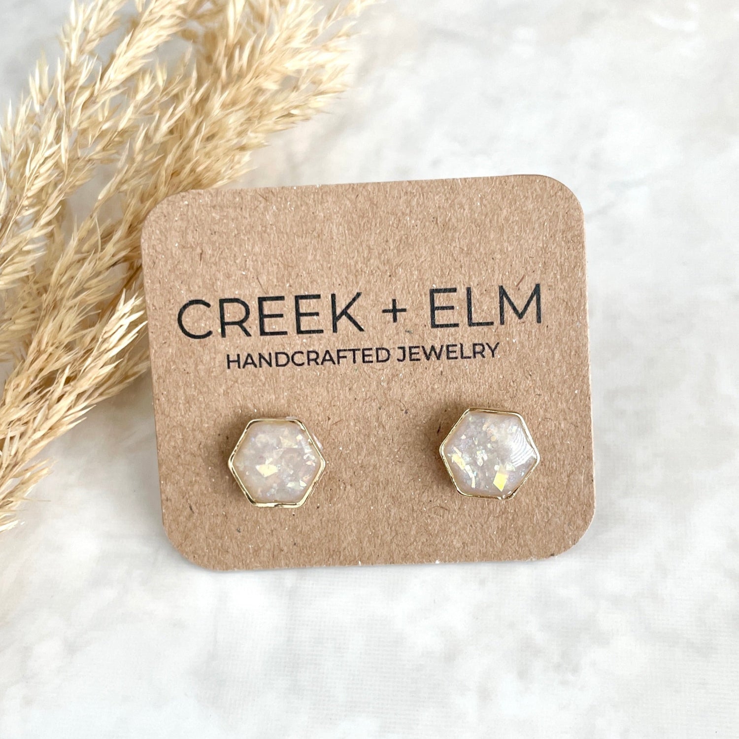 Opal Clay Hexagon Studs Creek + Elm