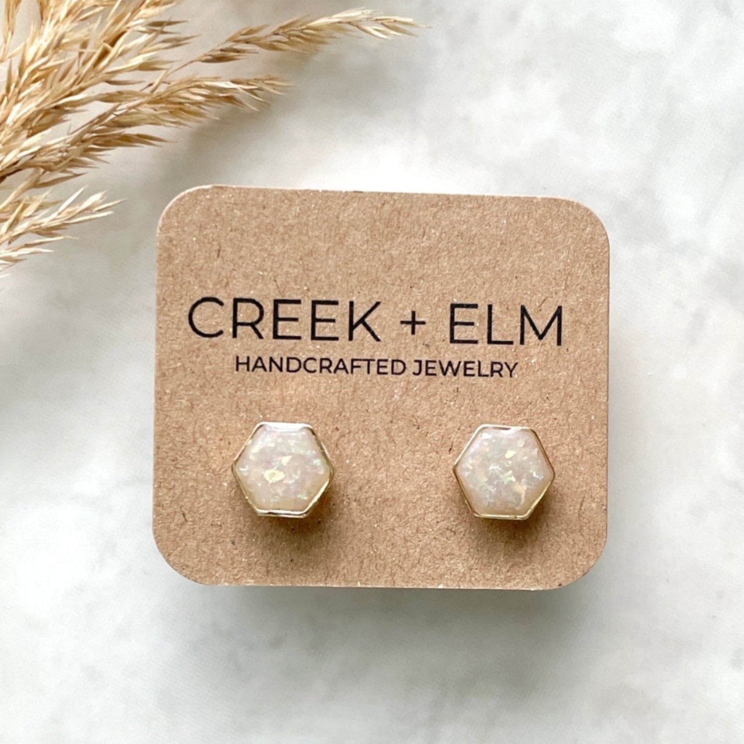 Opal Clay Hexagon Studs Creek + Elm