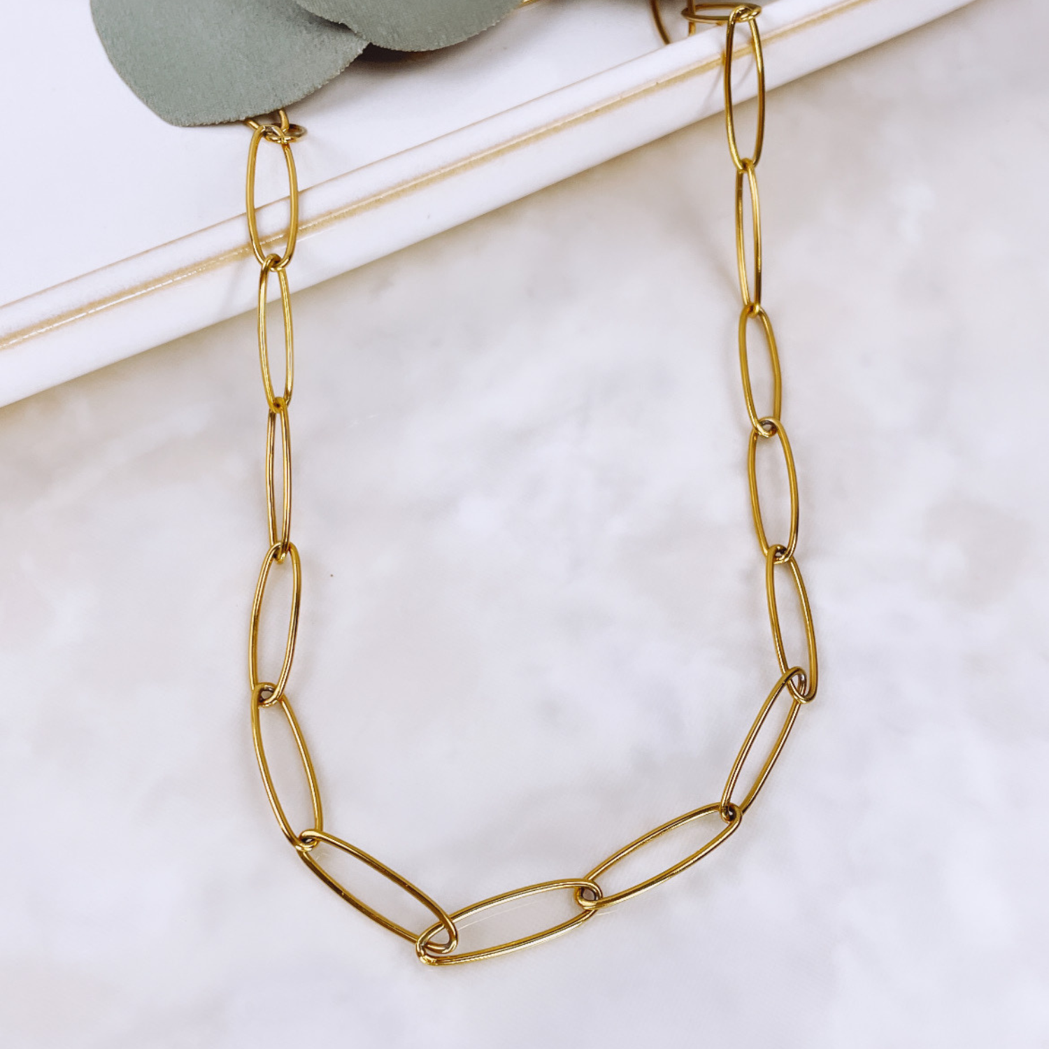 Oval Paperclip Chain Necklace- 18K Gold