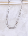 Oval Paperclip Chain Necklace- Silver