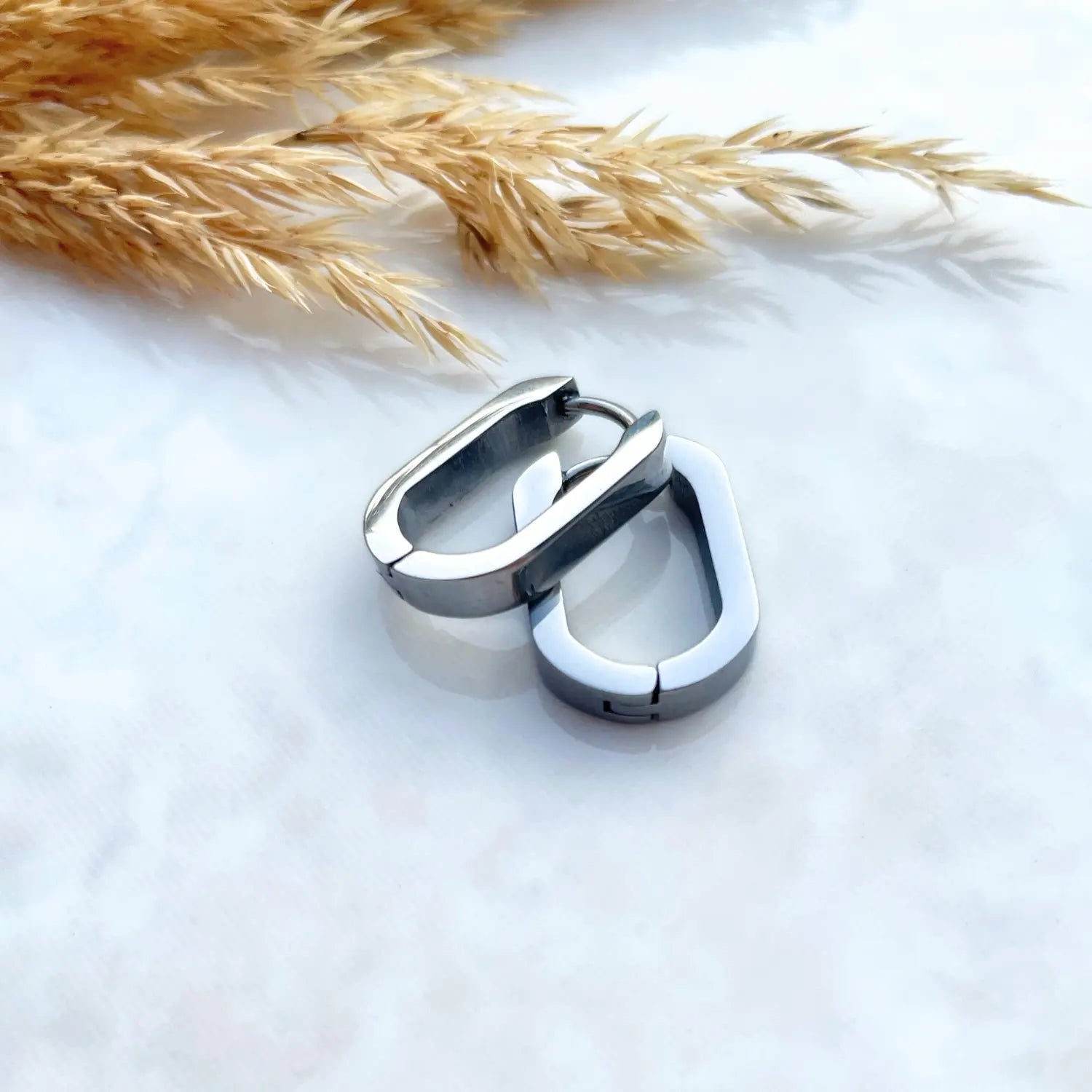 Huggie Hoop- Silver Oval Stainless Steel Creek + Elm