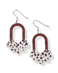 Paige Scalloped Cork and Walnut Wood Arch Dangly Earrings-Spotted