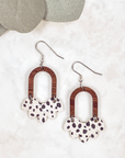 Paige Scalloped Cork and Walnut Wood Arch Dangly Earrings-Spotted