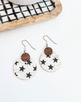 Cora Patriotic Collection Walnut Wood and Cork Earrings- Blue Stars