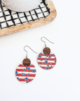 Cora Patriotic Collection Walnut Wood and Cork Earrings- Stripes