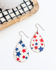 Patriotic Teardrop Cork Earrings- Red & Blue Stars